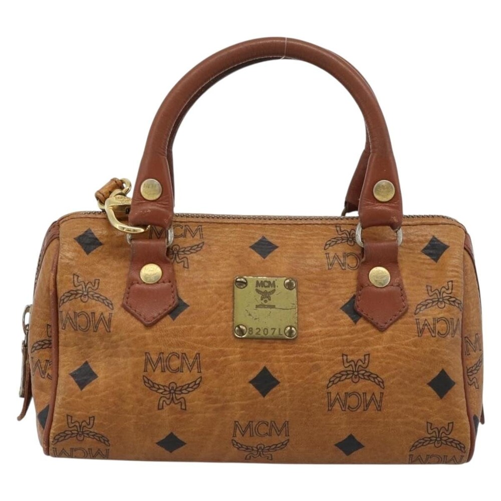 MCM Visetos Mini Boston Bag Brown